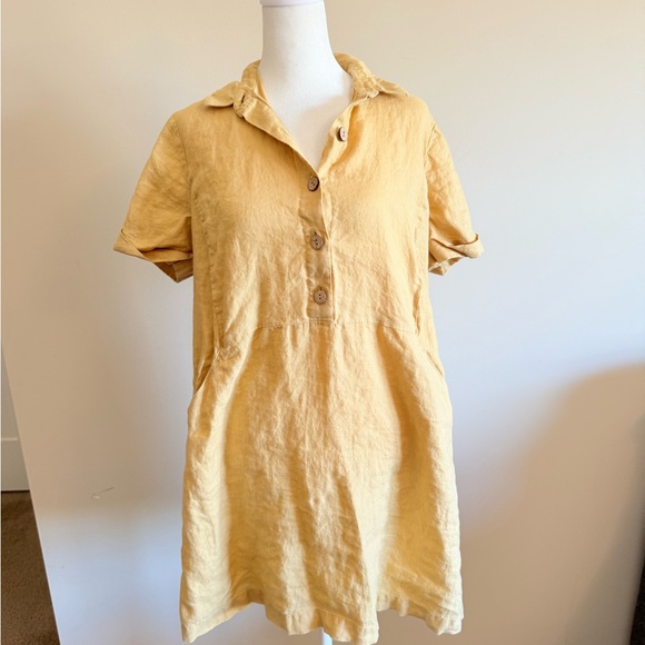 J. Jill Tops - J Jill love linen shirt dress w pockets yellow/tan sz small